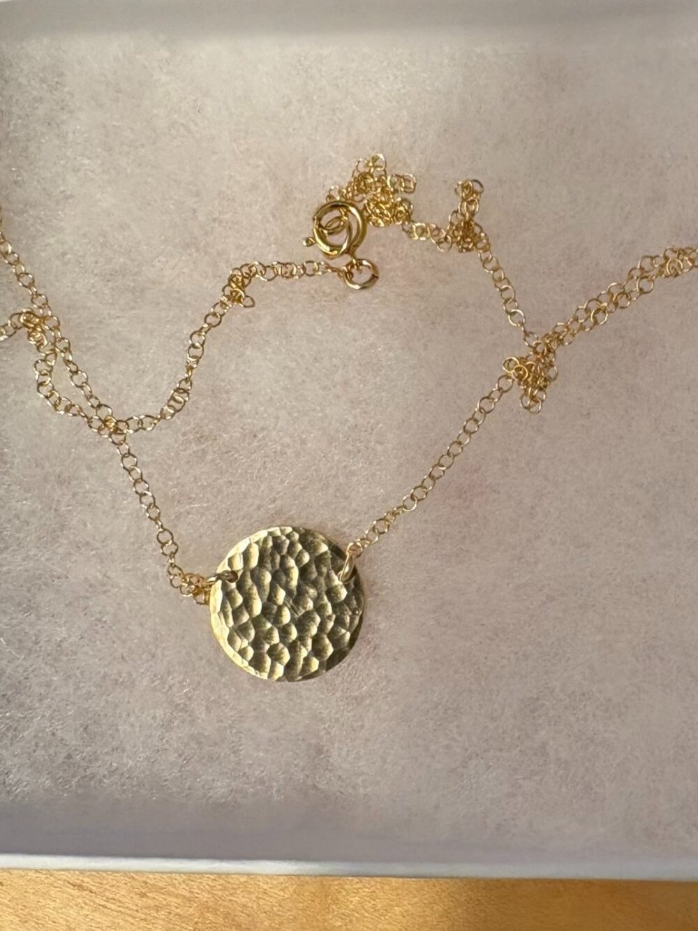 14K Gold filled hammered disk necklace